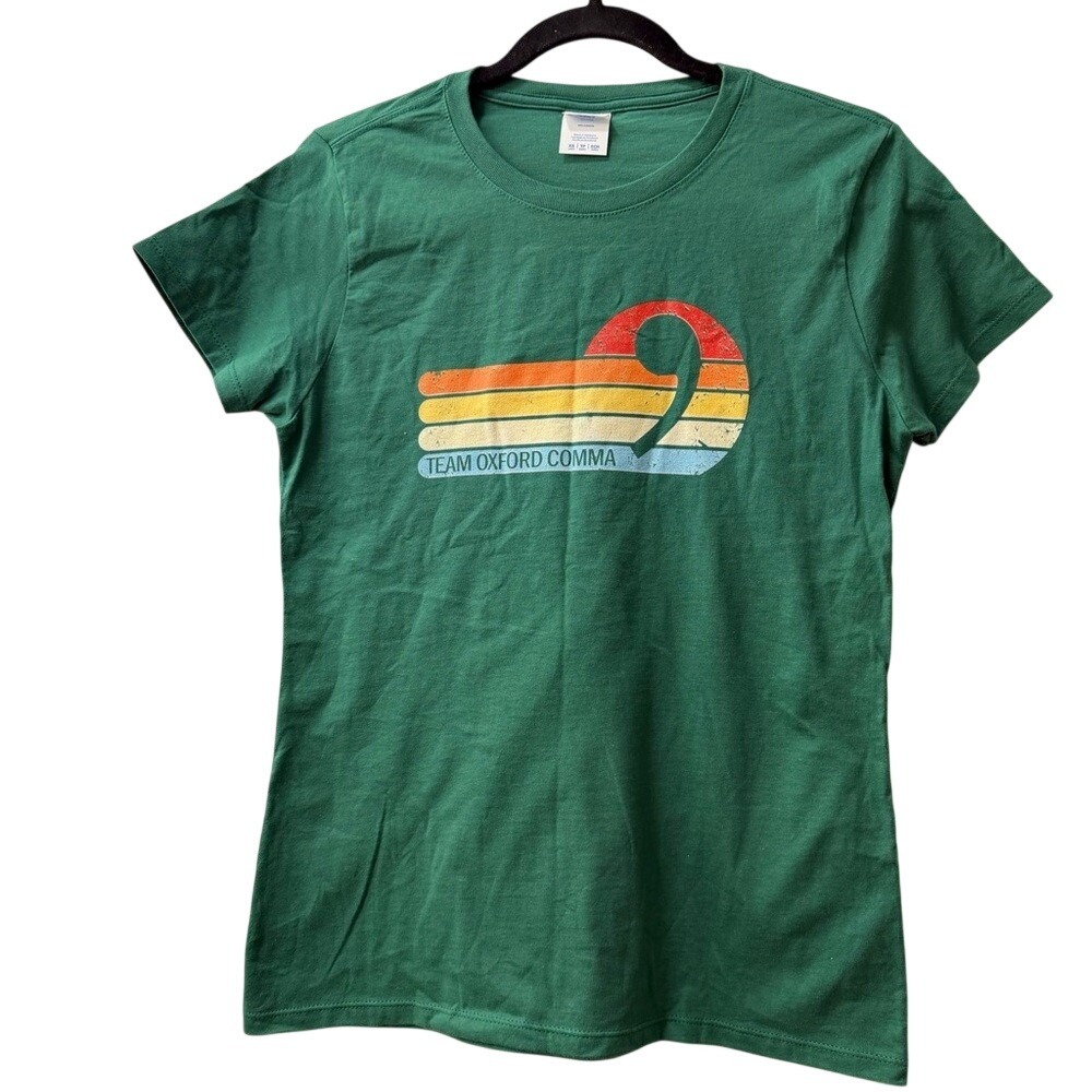 Port and Company Green Team Oxford Comma Novelty T-Shirt Nerdy Teacher XS